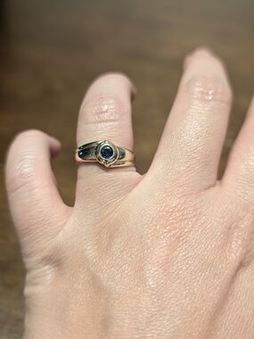 9ct Gold Ring with Blue Center Stone - Women's Jewelry